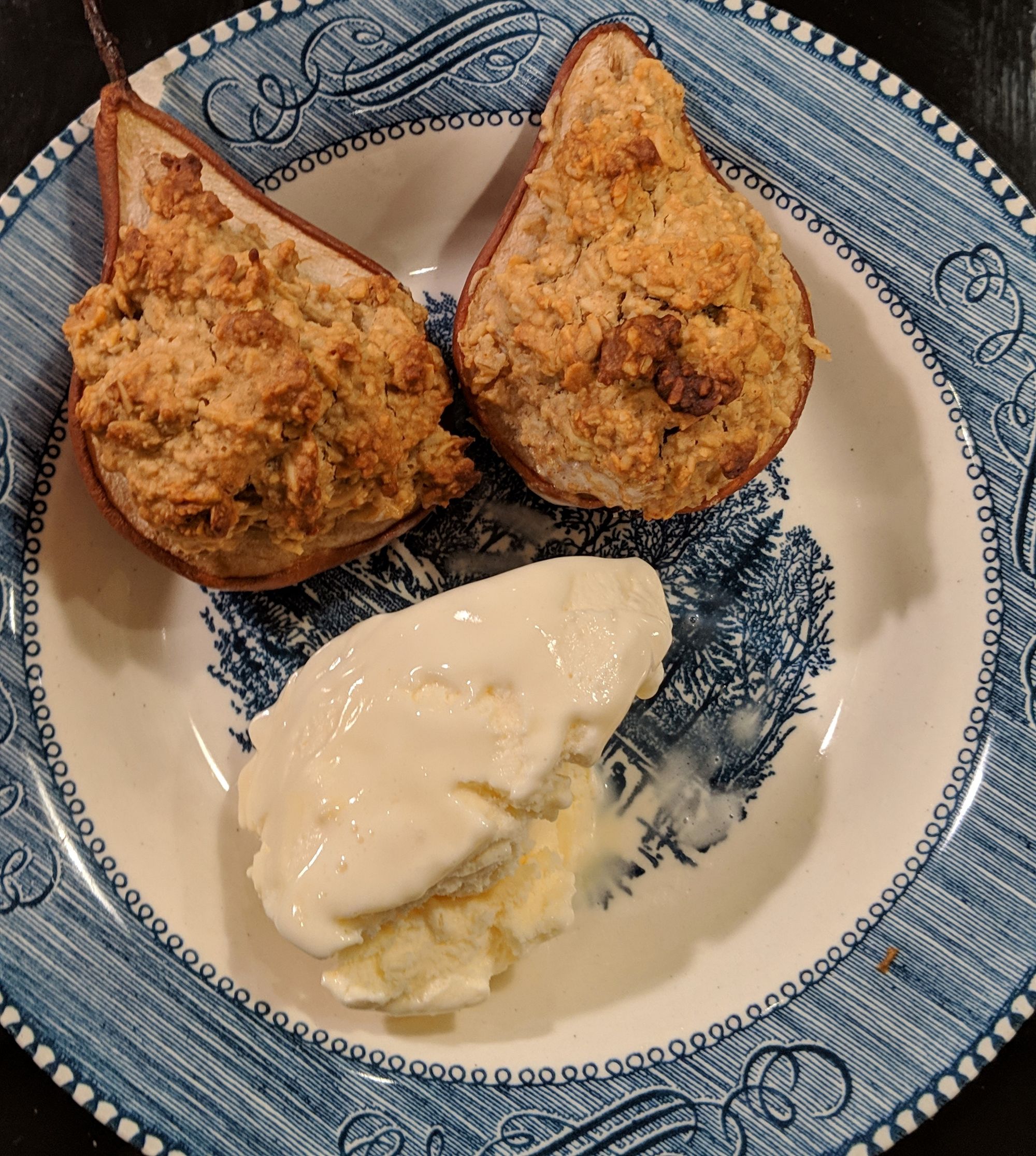 Peanut Crumble Baked Pears