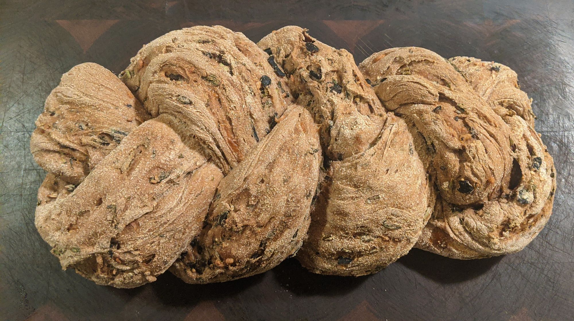 Cheesy Olive and Carrot Greens Braided Loaf