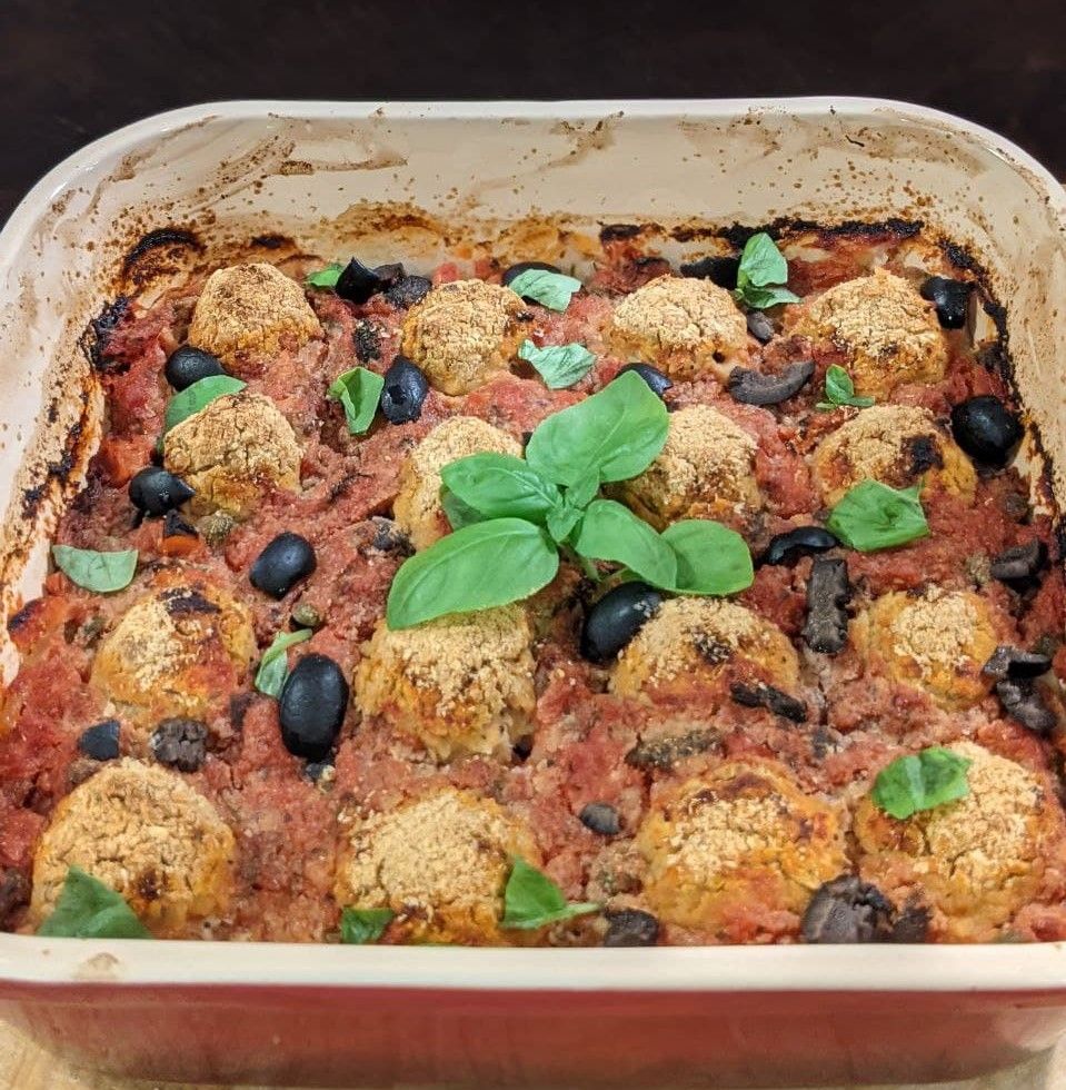 Baked Courgetti (Spiralized Zucchini) and BeanBalls