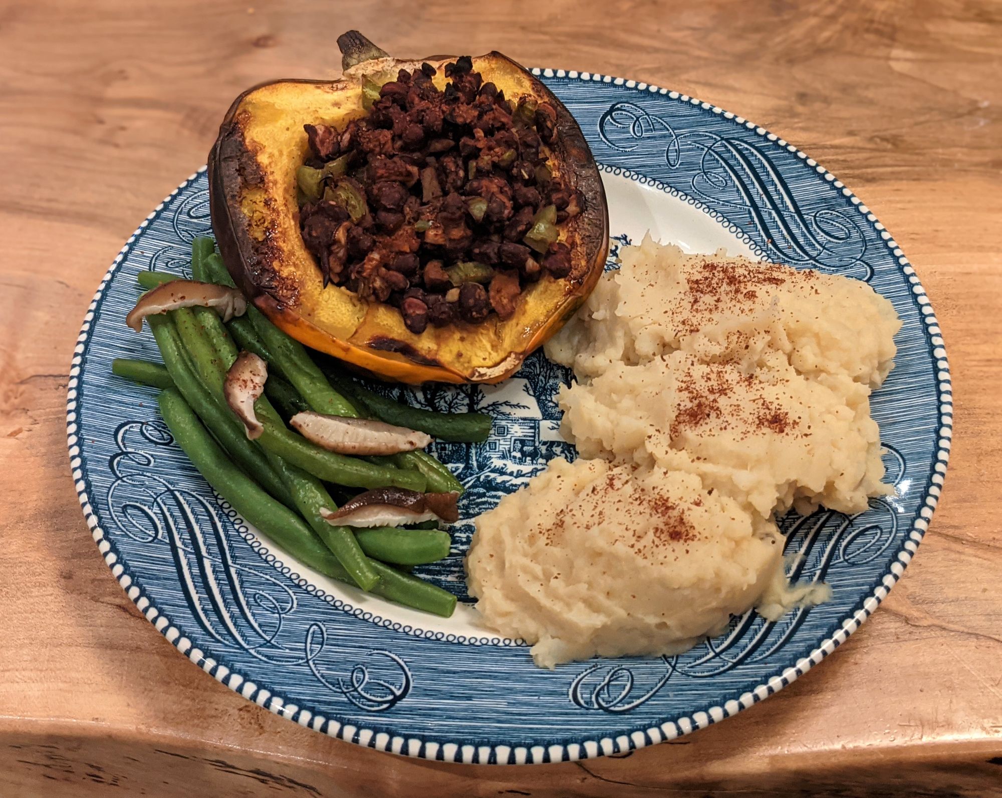 Stuffed Squash with Cheesy Garlic Mash